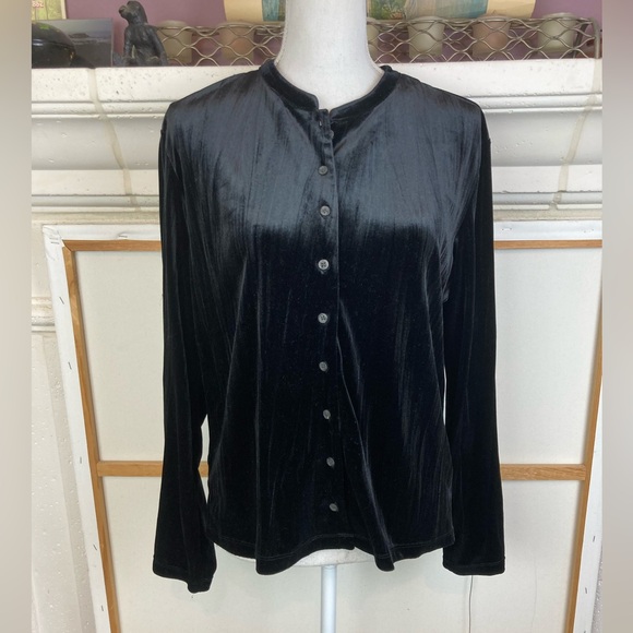 J. Jill Black Velvet stretchy Button-Down Cardigan or Shirt w/ side vents - Picture 1 of 7